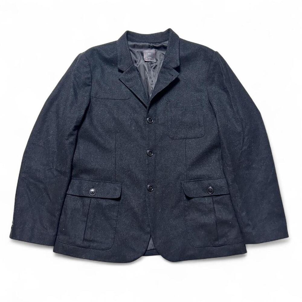 Gap Designed & Crafted Black Grey Wool Three Button Sport Coat Blazer Jacket XL